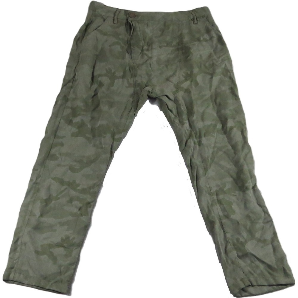 Etienne Marcel Camo Pants Women W31 L24 Green Slim Crop Red Zip Utility Stretch